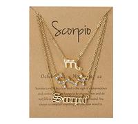 UBBVPKY Set Da 3 Collane Con Zodiaco Inglese Antico Per Donne E Uomini Con Diamanti Oroscopo Segno Zodiacale Di Nascita Lettera Astrologia Costellazione Regalo Di Compleanno Scorpione