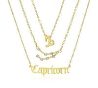 UBBVPKY Set Da 3 Collane Con Zodiaco Inglese Antico Per Donne E Uomini Con Diamanti Oroscopo Segno Zodiacale Di Nascita Lettera Astrologia Costellazione Regalo Di Compleanno Capricorno