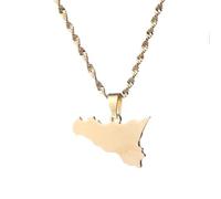 UBBVPKY Sicilia Italia Mappa Collane Per Donna Uomo - Mappa Collana Ciondolo Unisex Geometrico Ciondolo Stile Etnico Collana Gioielli Regali Accessori Giallo-A 60Cm