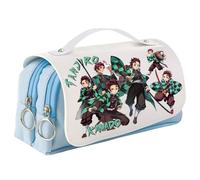 UBBY Demon Slayer Astuccio con cerniera Astuccio liscio con grande capacità e maniglia per penne e matite per scuola, viaggio, regalo, 21 x 10 x 7cm, Stile retr
