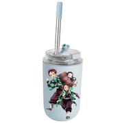 UBBY Demon Slayer - Borraccia termica in acciaio inox, 280 ml, a prova di perdite, con cannuccia, per casa, ufficio e esterno (blu running)