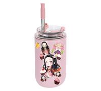 UBBY Demon Slayer - Borraccia termica in acciaio inox, 280 ml, a prova di perdite, con cannuccia, per casa, ufficio e esterno (rosa)
