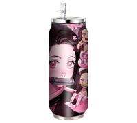 UBBY Demon Slayer, bottiglia d'acqua in acciaio inox, 500 ml, pieghevole, in acciaio inox, con cannuccia, divertente design dei cartoni animati per bambini e adulti (rosa)