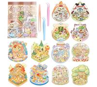 UBERMing 12 Adesivi di Scena 3D House Sticker con 3 Pinzette, DIY Stickers Adesivis per Casa, Libro di Adesivi 3D Scene in Miniatura per Adulti e Bambini Stress Sollievo Passare il Tempo (Stile 2)
