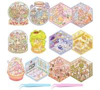 UBERMing 12 Pezzi Adesivi di Scena DIY 3D House Stickers, Adesivi Decorativi 3D per Scene di Case in Miniatura, Adesivi fai da te per la Casa con 2 Pinzette per Adulti e Bambini (Stile 1)