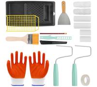 UBERMing 17 Pezzi Rullo per Pittura Kit, 6 Pcs Rulli per Verniciare con 2 Supporto per Rullo Pittura 1 Vassoio per Vernice Agitatore per Vernice Pennelli Spatole e Altri Accessori