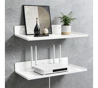 UBERMing 2 Pcs Mensole da Muro Metallo - Mensole Sospese Bianche con Fori per Cavi, Capacità di Carico 6 Kg, Mensola da Parete Senza Foratura per Soggiorno Camera da Letto Cucina Bagno, 30 × 20 x 4 cm