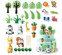 UBERMing 30 Pcs Decorazioni per Torte a Forma di Animali, Decorazioni Torta Compleanno Decorazioni per Torta Giungla Giraffe Scoiattoli Zebre Ippopotami Cake Topper per Feste di Compleanno Baby Shower