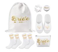 UBERMing 7 Pezzi Set Regalo Sposa Regali per Addio al Nubilato Include Zaino da Sposa Pochette Trucchi Specchio da Trucco Pantofole 2 Calzini e 1 Elastico per Capelli per Matrimonio Fidanzamento