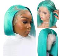 Ubetta Parrucca Bob blu lago parrucche frontali in pizzo per capelli umani 13x4 parrucche frontali in pizzo senza colla parrucche a caschetto per capelli umani Pre pizzicati 8 pollici colorato verde