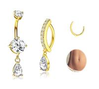 UBGICIG Piercing per ombelico da donna con pendente da 14 G, 2 pezzi, in acciaio chirurgico 316L, a forma di goccia, opale e zirconia cubica