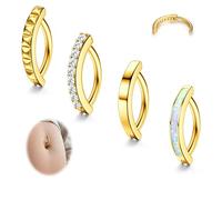 UBGICIG Piercing per ombelico da donna, in acciaio chirurgico 316L, 14 g, con pendente a goccia, 4pcs Clicker Set, Acciaio inossidabile, Zirconia cubica