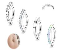 UBGICIG Piercing per ombelico da donna, in acciaio chirurgico 316L, 14 g, con pendente a goccia, 4pcs Clicker Set, Acciaio inossidabile, Zirconia cubica