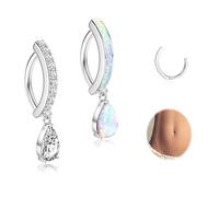 UBGICIG Piercing per ombelico da donna, in acciaio chirurgico 316L, 14 g, con pendente a goccia, Silver and Opal Set, acciaio inossidabile, zirconia cubica, Zirconia cubica