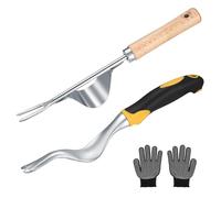 UBJUBT Confezione da 2 strumenti per la rimozione delle erbacce, in acciaio inox, con guanti, per rimuovere le radici delle erbacce con gancio a V, strumenti per diserbo per giardino, dente di leone