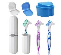 UBLNNFY Kit per la pulizia della protesi dentaria con 3 spazzole per protesi, 2 custodie di fissaggio e custodia da bagno per protesi, 7 pezzi, colore: bianco