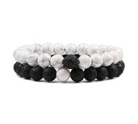 UBOHUZ 2 pezzi Braccialetti for coppie Distanza Perline Yoga Bracciali for uomo Donna Corda elastica Gioielli Per Donna(8mm white black)