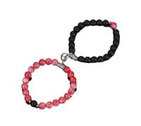 UBOHUZ 2 pezzi Braccialetto di perline for amanti Pietra Distanza Cuore Magnete Coppia Bracciali Amicizia Moda Gioielli Regalo Per Donna(Pink 1 black)