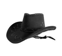 UBOHUZ 2 Pezzi Cappello da Cowboy Chapeau Cowgirl Accessori Donna per Vacanza(Black,S(54-56cm))