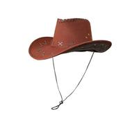 UBOHUZ 2 Pezzi Cappello da Cowboy Chapeau Cowgirl Accessori Donna per Vacanza(Light Coffee Red COF,S(54-56cm))