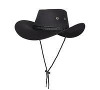 UBOHUZ 2 Pezzi Cappello da Cowboy Occidentale a Tesa Larga, Vintage, Cavaliere, Cappello a Cilindro, for Escursioni all'aperto, Viaggi, Estate per Vacanza(Black)