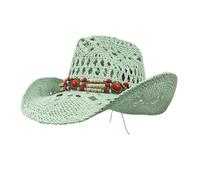 UBOHUZ 2 Pezzi Cappello da Cowboy Occidentale in Paglia for Donna e Uomo Classico Vintage Traforato Unisex Spiaggia Pesca Arrampicata per Vacanza(Green)