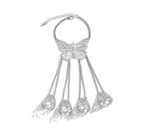 UBOHUZ 2 pezzi catena da polso a farfalla cava elegante for le dita for donne braccialetto ad anello vintage Per Donne e Ragazze Regali(Silver)