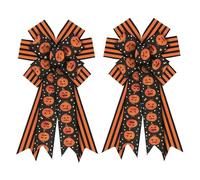 UBOHUZ 2 Pezzi Grandi Fiocchi for ghirlande di Halloween, Zucca Arancione a Strisce Nere for dolciumi da Porta d'ingresso for Dolcetto o Scherzetto per Ringraziamento(Simple)