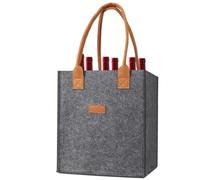UBOHUZ 2PCS 6 Bottle Wine Carrier With Divider Felt Storage Tote Bag Portable Red Box With Handle per Bottiglie di Vino(Gray)