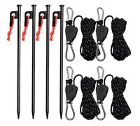 UBOHUZ 4 Pezzi Corda da Campeggio Tenda Regolabile picchetti Chiodi a Terra Set Borsa for con Custodia puleggia tenditore cricchetto per Campeggio, Gazebo(Black)