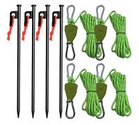 UBOHUZ 4 Pezzi Corda da Campeggio Tenda Regolabile picchetti Chiodi a Terra Set Borsa for con Custodia puleggia tenditore cricchetto per Campeggio, Gazebo(Green)