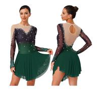 UBOHUZ Abito da Pattinaggio Artistico con Glitter Donna, in Rete Irregolare, Patchwork, sfumato, for Ginnastica, Balletto, Danza lirica per Pattinaggio Artistico(Color 4,XL)