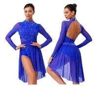 UBOHUZ Abito da Pattinaggio Artistico con Glitter Donna, in Rete Irregolare, Patchwork, sfumato, for Ginnastica, Balletto, Danza lirica per Pattinaggio Artistico(Color 3,L)