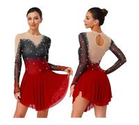 UBOHUZ Abito da Pattinaggio Artistico con Glitter Donna, in Rete Irregolare, Patchwork, sfumato, for Ginnastica, Balletto, Danza lirica per Pattinaggio Artistico(Color 1,S)