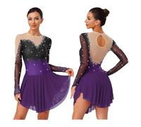 UBOHUZ Abito da Pattinaggio Artistico con Glitter Donna, in Rete Irregolare, Patchwork, sfumato, for Ginnastica, Balletto, Danza lirica per Pattinaggio Artistico(Color 3,L)