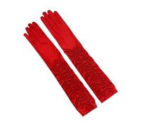 UBOHUZ Abito Da Sposa Donna Elegante In Raso Lungo E Sottile Con Protezione Solare, Guanto Retrò Pieghettato, Sole Guida Elastico Setoso Per Feste(Red,2 pairs)