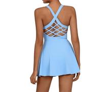 UBOHUZ Abito da Tennis Vestito da Golf e Tennis da Donna, Senza Maniche, con Schiena Traforata e Pantaloncini, Abito da Yoga da Donna, Scollo Rotondo, gonne Sportive per Golf, Tennis(Blue,S)