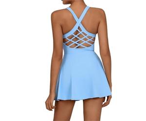 UBOHUZ Abito da Tennis Vestito da Golf e Tennis da Donna, Senza Maniche, con Schiena Traforata e Pantaloncini, Abito da Yoga da Donna, Scollo Rotondo, gonne Sportive per Golf, Tennis(Blue,S)