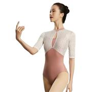 UBOHUZ Body da ballo a maniche lunghe for donna, eleganti body da ballo, abbigliamento da ginnastica for l'allenamento di danza classica Per Donna(Pink,L)