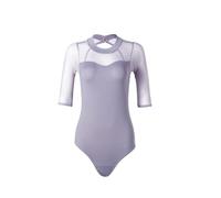 UBOHUZ Body da ballo for balletto, tuta in rete da donna, maniche a sette quarti, abbigliamento for l'allenamento di balletto Per Donna(Gray,M(height155-160cm))