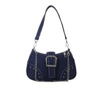 UBOHUZ Borsa a tracolla da donna retrò con decorazione a rivetto, semplice borsa a for le uscite Per Viaggi(Blue)