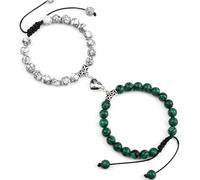 UBOHUZ Braccialetti di distanza 2 pezzi/set perline di pietra braccialetto intrecciato amanti cuore magnete braccialetto regolabile amico gioielli Per Donna(White-Malachite)