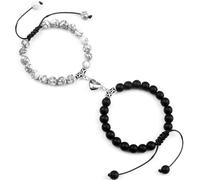 UBOHUZ Braccialetti di distanza 2 pezzi/set perline di pietra braccialetto intrecciato amanti cuore magnete braccialetto regolabile amico gioielli Per Donna(White)