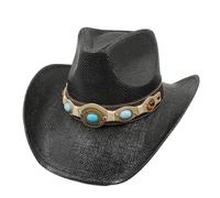 UBOHUZ Cappello da Cowboy di Paglia Jazz Erba Occidentale Viaggio per Vacanza(Black)