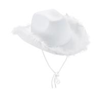 UBOHUZ Cappello da Cowboy Donna, 2 Pezzi, Tinta Unita, con Bordo sfocato, Tesa Larga, Cappello Sole for Feste per Vacanza(White)