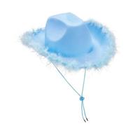 UBOHUZ Cappello da Cowboy Donna, 2 Pezzi, Tinta Unita, con Bordo sfocato, Tesa Larga, Cappello Sole for Feste per Vacanza(Blue)