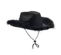 UBOHUZ Cappello da Cowboy Donna, 2 Pezzi, Tinta Unita, con Bordo sfocato, Tesa Larga, Cappello Sole for Feste per Vacanza(Black)