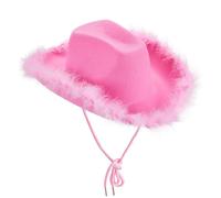 UBOHUZ Cappello da Cowboy Donna, 2 Pezzi, Tinta Unita, con Bordo sfocato, Tesa Larga, Cappello Sole for Feste per Vacanza(Pink)