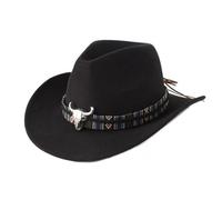 UBOHUZ Cappello da Cowboy Western, Cappello Etnico con Bordo Arrotolato, Sole, Jazz, Viaggio all'aperto per Vacanza(Black)