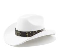 UBOHUZ Cappello da Cowboy Western in Finta Pelle Scamosciata con Testa di Toro, Cappello a Cilindro Jazz, in Feltro, Parasole, Grande a gronda per Vacanza(White)